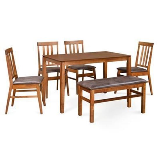 Picture of Nilkamal Dining Table: Leaf 1+4+Bench Dining Set / Walnut